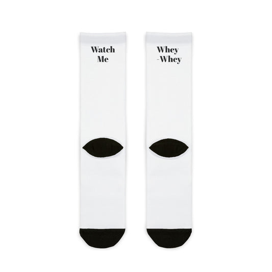 Fitness Theme Sublimation Crew Socks - Whey-Whey